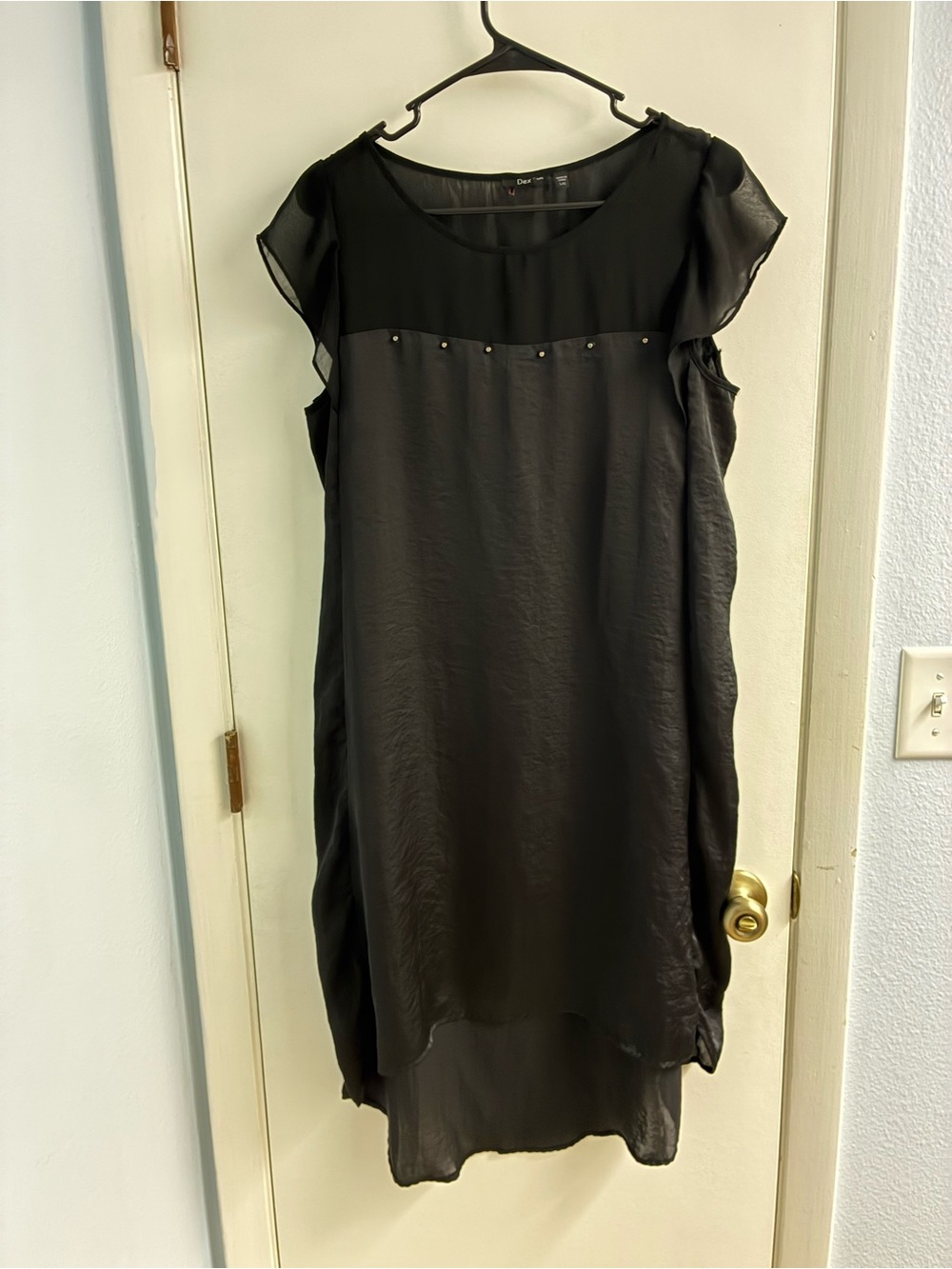 Dex Black Sheer Yoke Tunic with Metallic Stud Accents